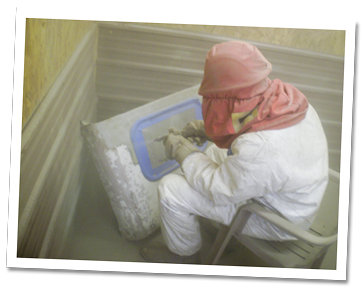 Steve sandblasting the winter cab Steve sandblasting the winter cab